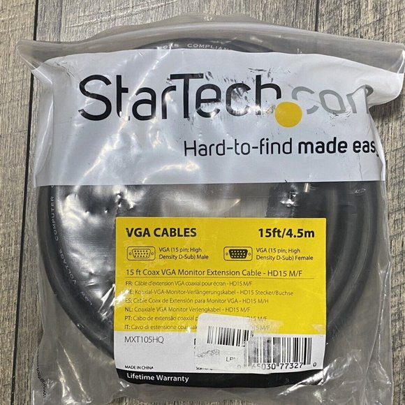 StarTech 15' Coax VGA Male/Female Monitor Extension Cable Gray MXT105HQ - Picture 2 of 3